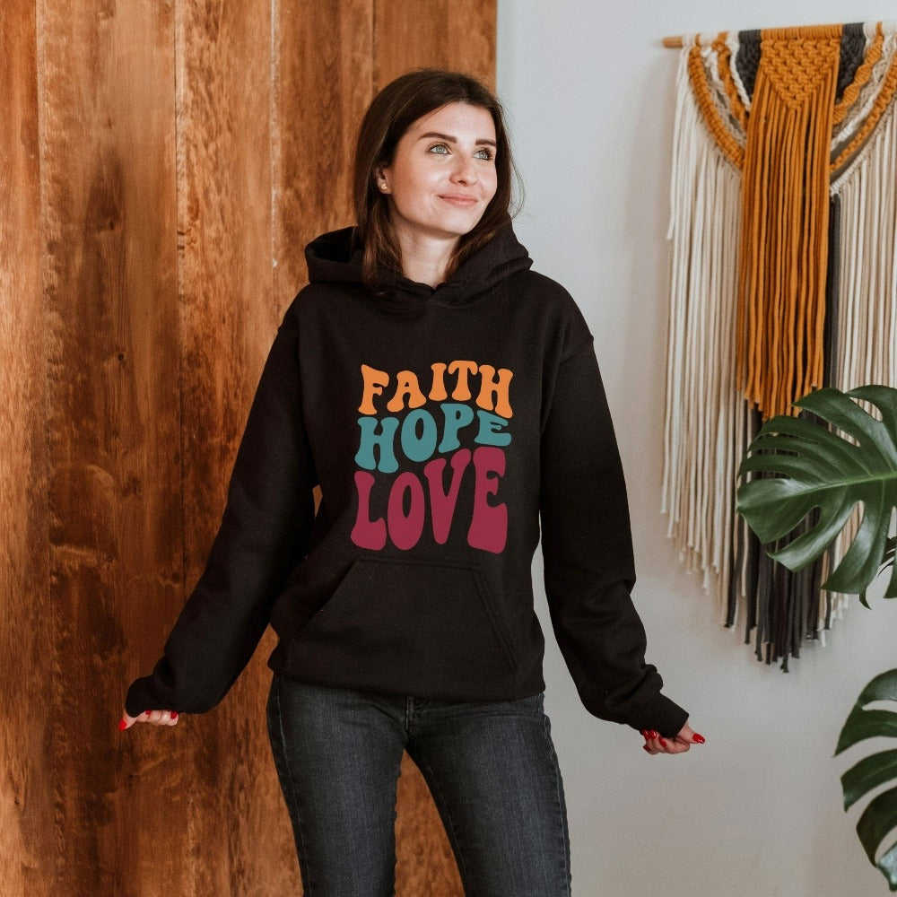 Faith Hope Love Retro Hoodie - Christian Gift Hoodie with Bible Verse