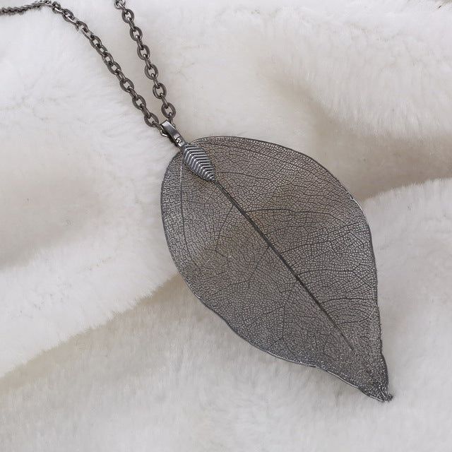 LOVBEAFAS 2017 Fashion Maxi Necklace for Women - Real Natural Leaf Pendant Necklace