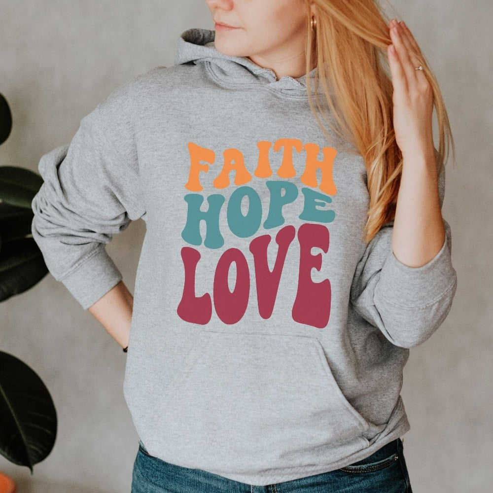 Faith Hope Love Retro Hoodie - Christian Gift Hoodie with Bible Verse
