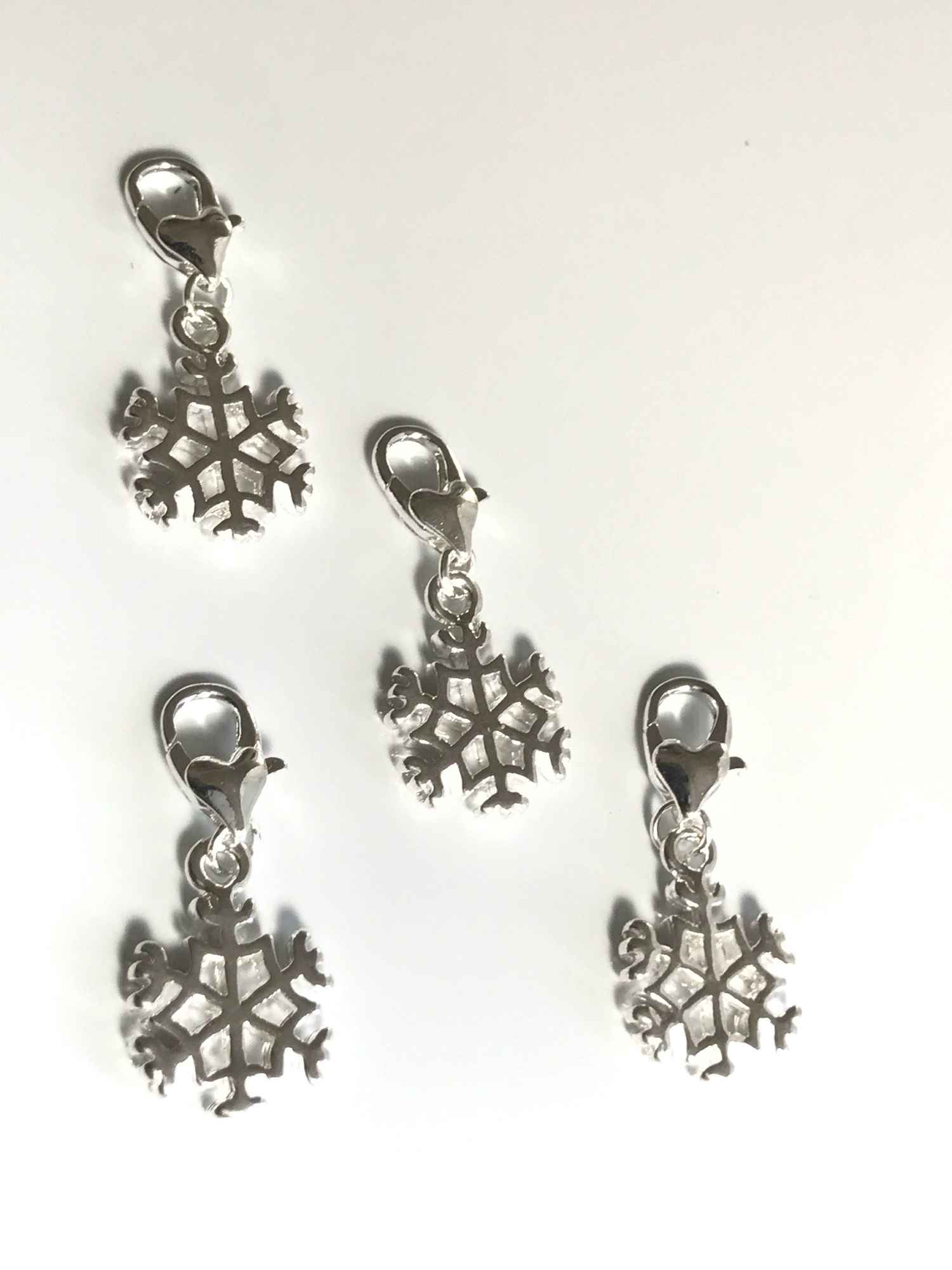 Silver Plated Snow Flake Christmas Clip On Charm for DIY Jewelry Making