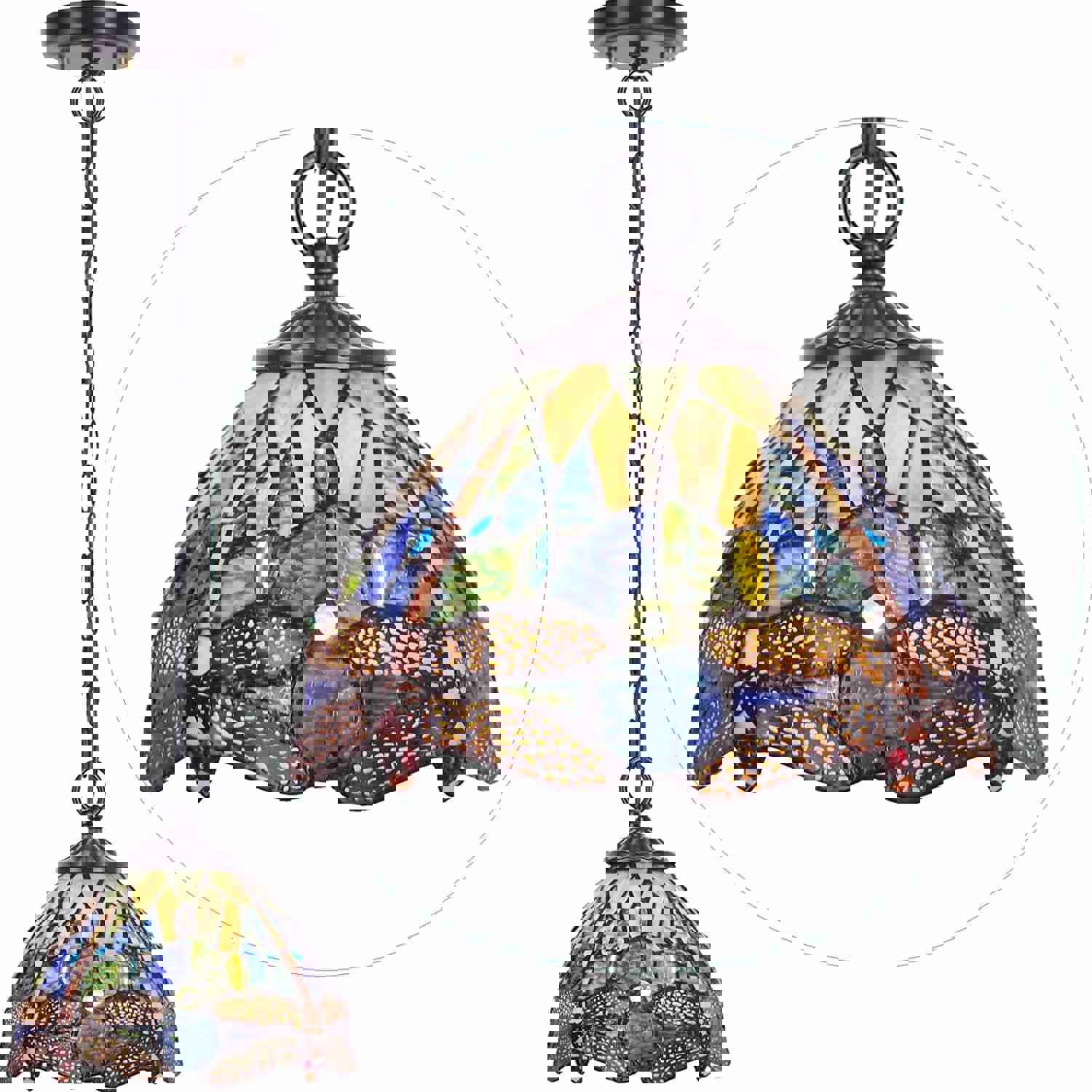 Werfactory® Tiffany Pendant Lighting Navy Blue Stained Glass Dragonfly Hanging Lamp