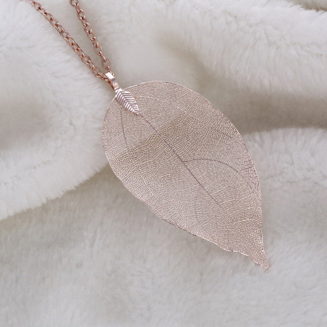 LOVBEAFAS 2017 Fashion Maxi Necklace for Women - Real Natural Leaf Pendant Necklace