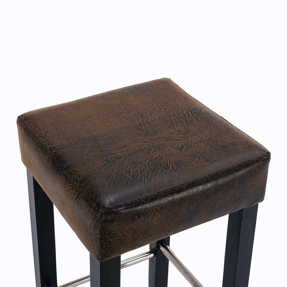 CTEX Barstool Set - Brown Fabric & Black Wood Finish (2 Pcs)