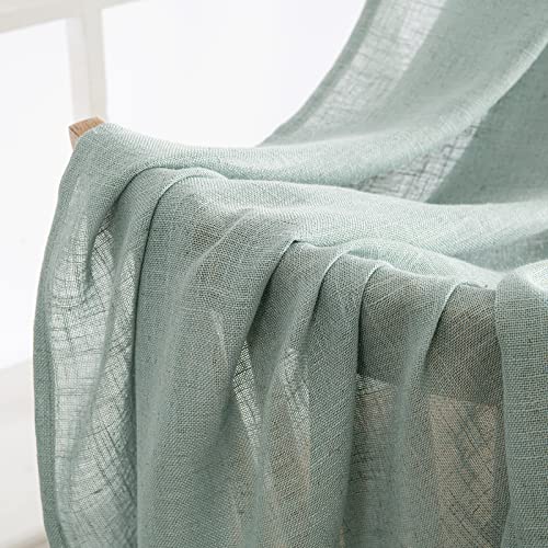 MIULEE Sea Green Linen Curtains 84 Inch Length for Bedroom Living Room, Soft Thick Linen Textured Window Drapes