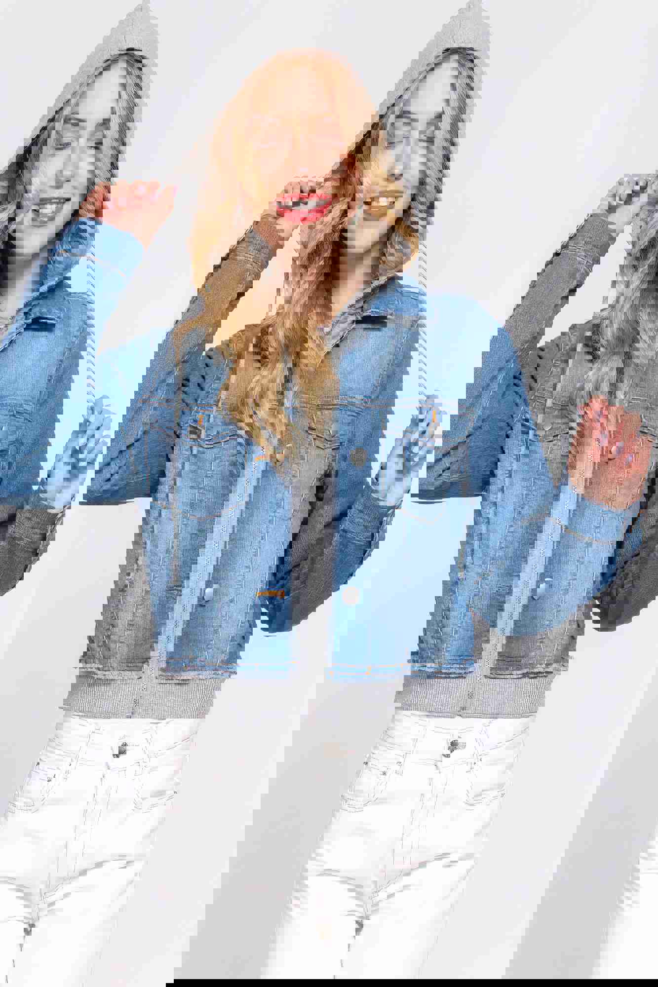 Long Sleeve Terry Hoodie Denim Jacket