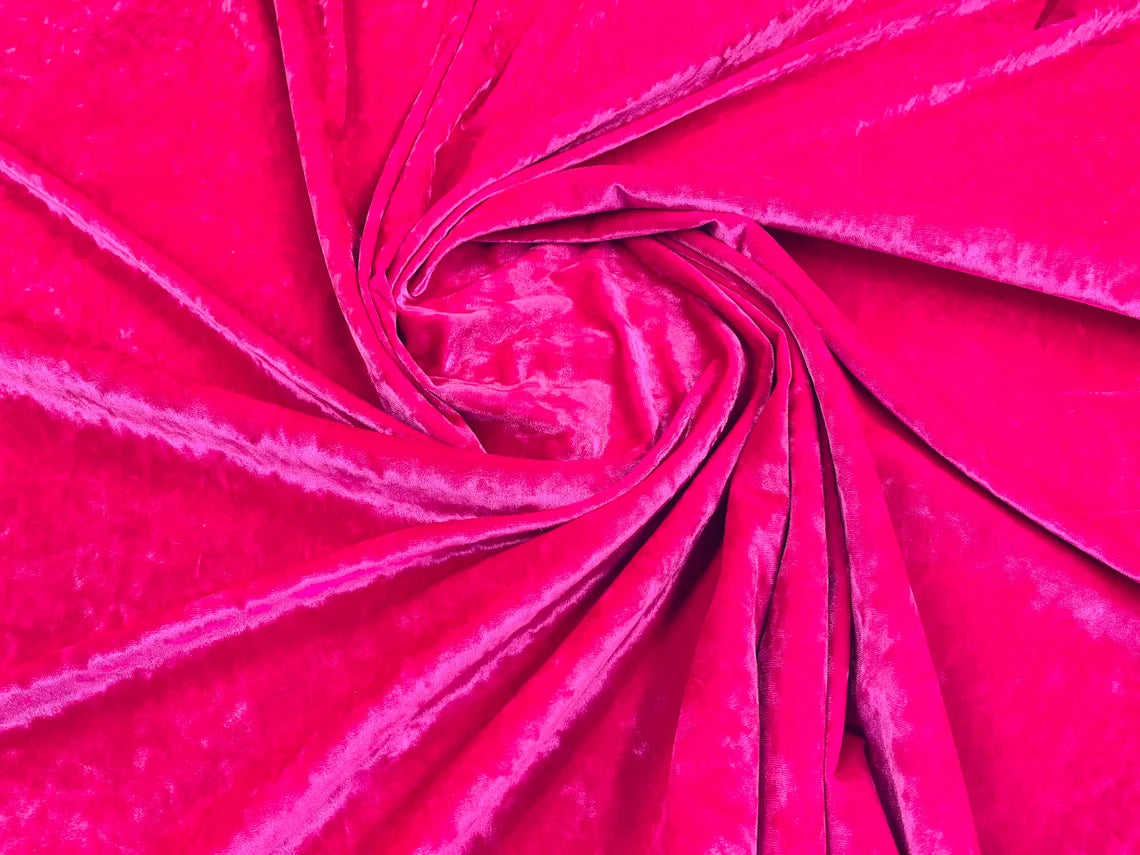 Crushed Stretch Velvet Fabric - Hot Pink - 60" Wide for Sewing, Apparel, and Crafts