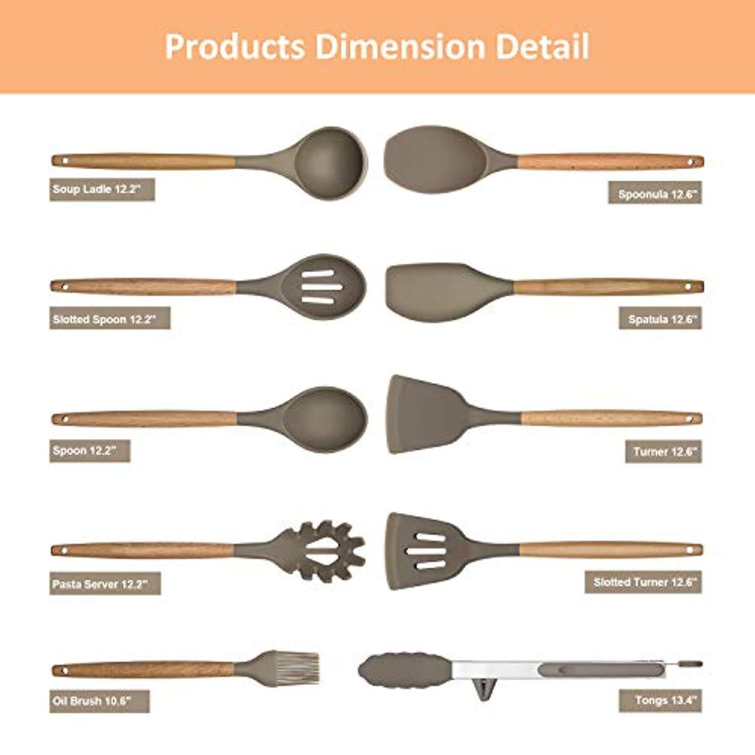 10-Piece Silicone Baking Tools Set with Wooden Handle - Non-Stick Heat Resistant Kitchen Utensils