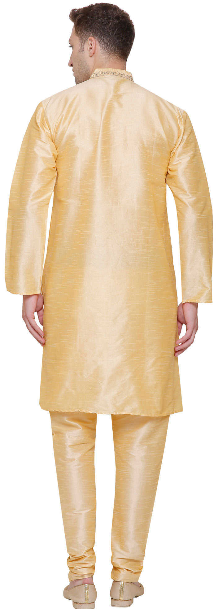 Golden Party Wear Dupion Silk Mens Kurta Pajama - Indian Traditional Clothing