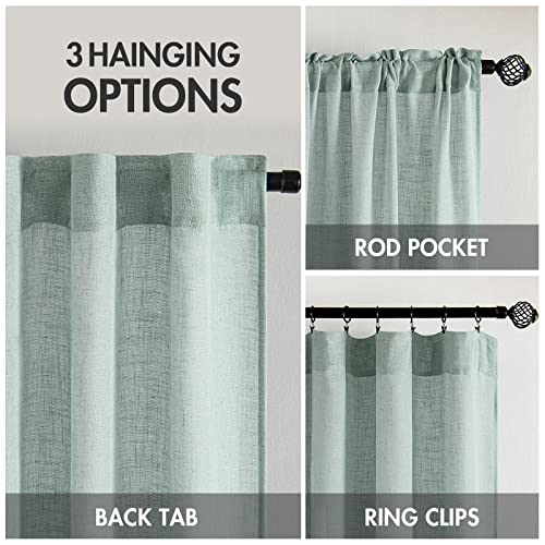 MIULEE Sea Green Linen Curtains 84 Inch Length for Bedroom Living Room, Soft Thick Linen Textured Window Drapes