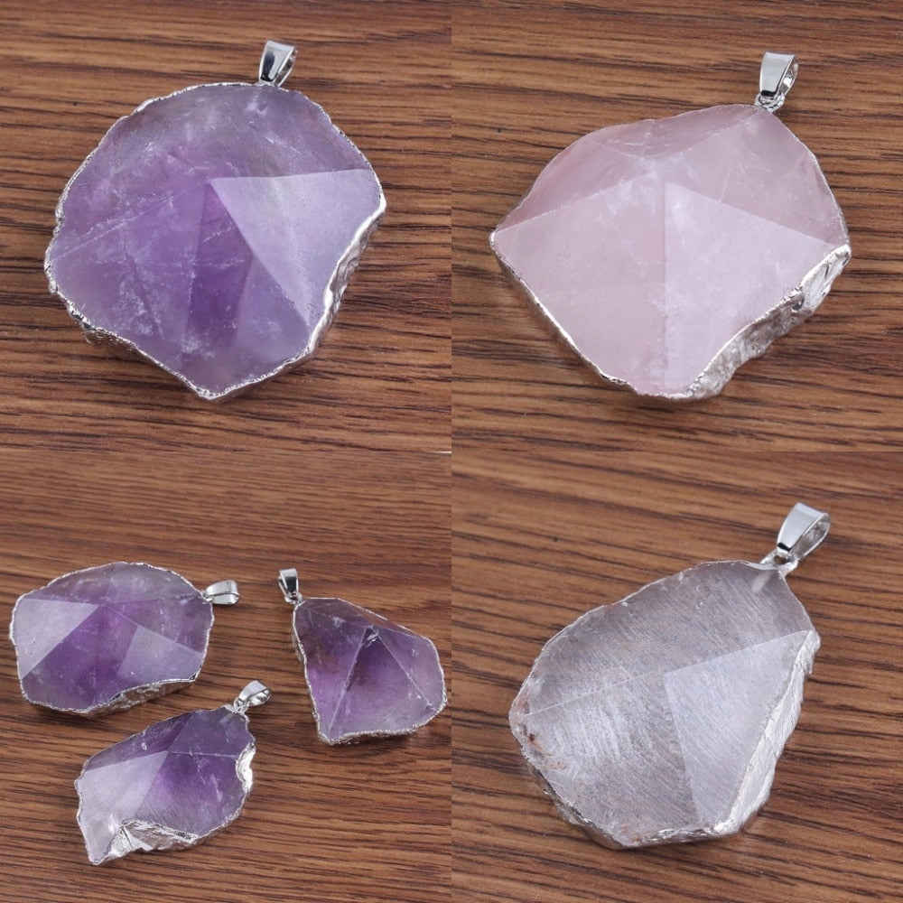 Natural Gnergy Gemstone Silver Plated Healing Crystal Quartz Pendant Jewelry