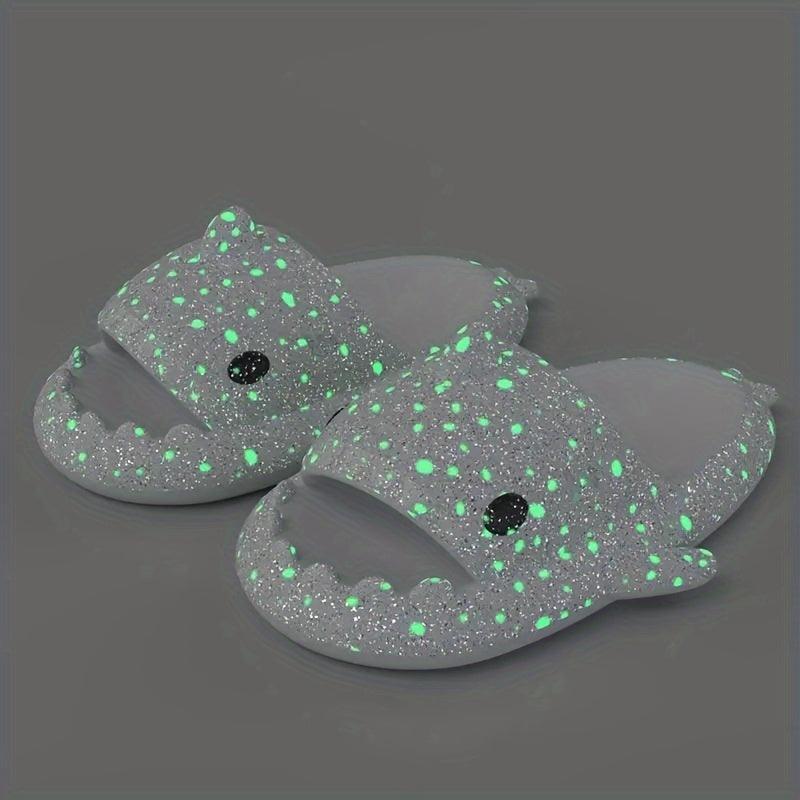 Men's Cartoon Shark Glow In The Dark Slippers - Non-Slip Soft Sole Slides for Indoor & Outdoor