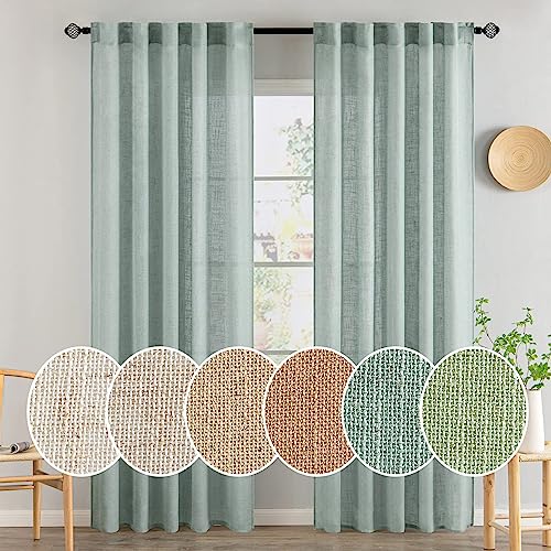 MIULEE Sea Green Linen Curtains 84 Inch Length for Bedroom Living Room, Soft Thick Linen Textured Window Drapes