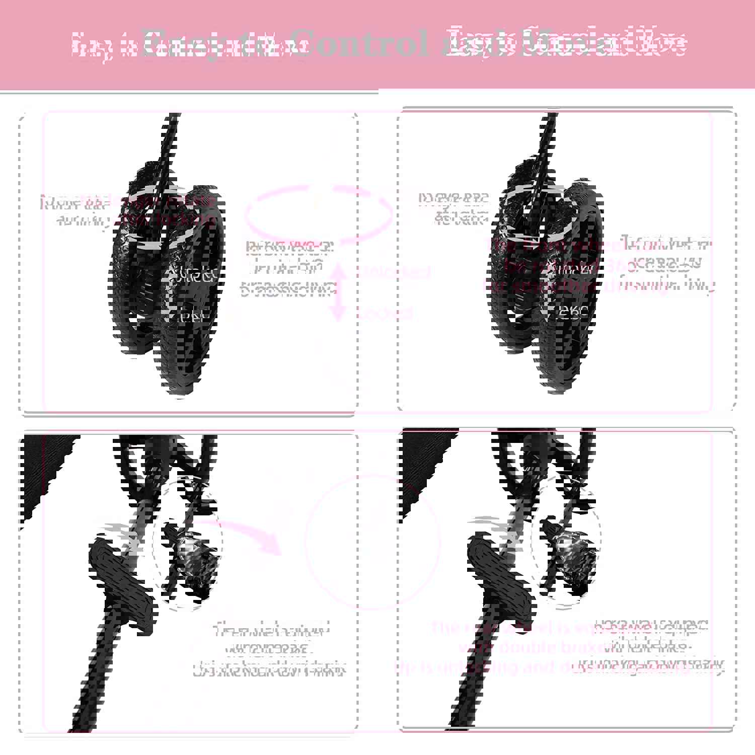 3-in-1 Folding Pet Stroller with Detachable Carrier Bag & Water Cup Holder, Pink