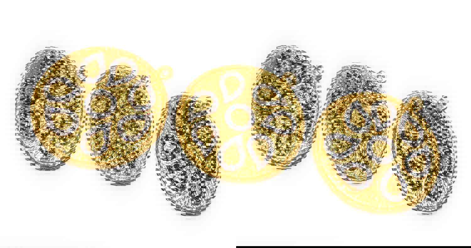 14K Gold Plated Large CZ Round Disc Charm for Jewelry Making