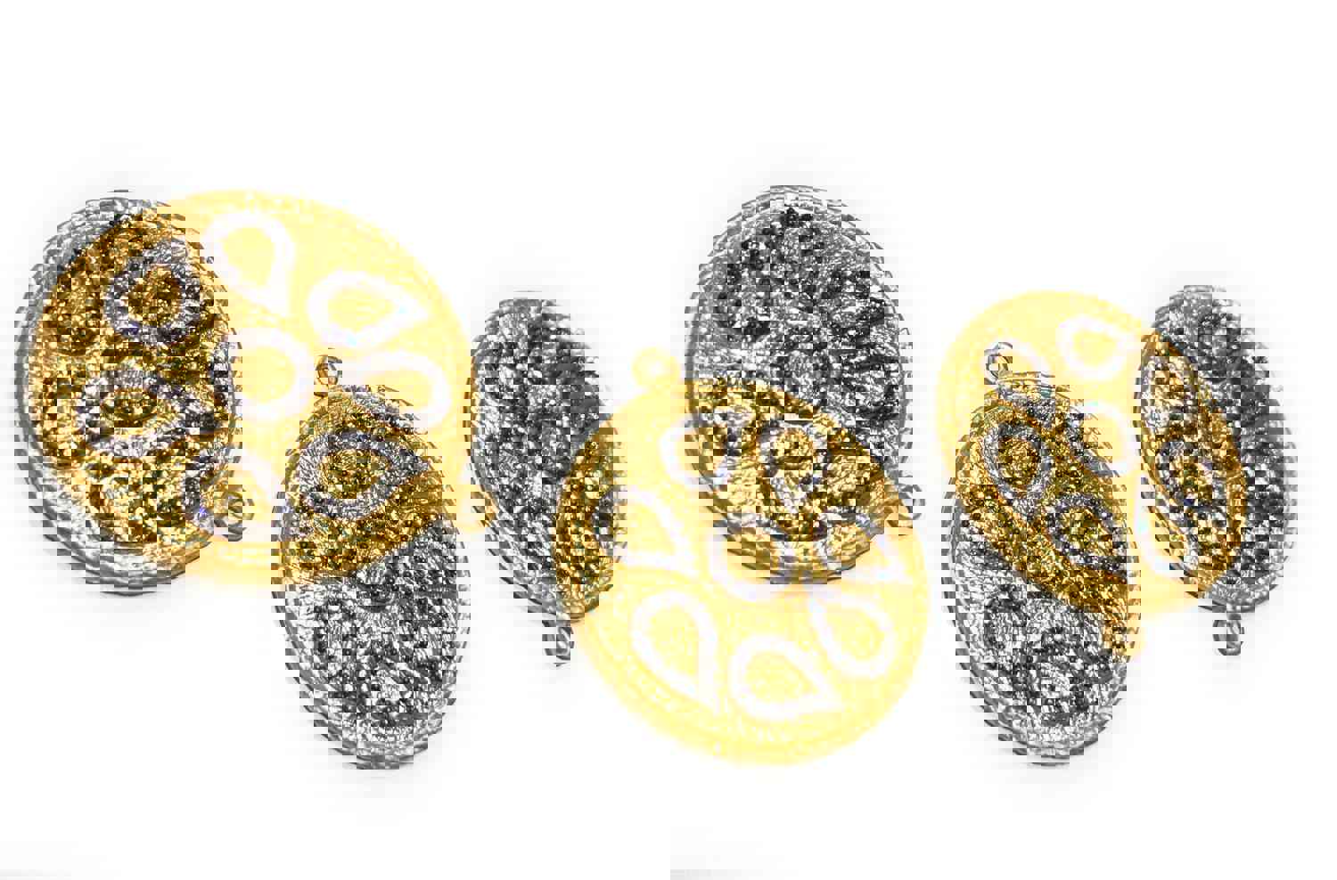 14K Gold Plated Large CZ Round Disc Charm for Jewelry Making