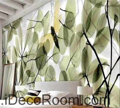 Transparent Green Leaves Butterfly IDCWP-000077 Wallpaper Wall Decals Wall Art Print Mural Home Decor Gift