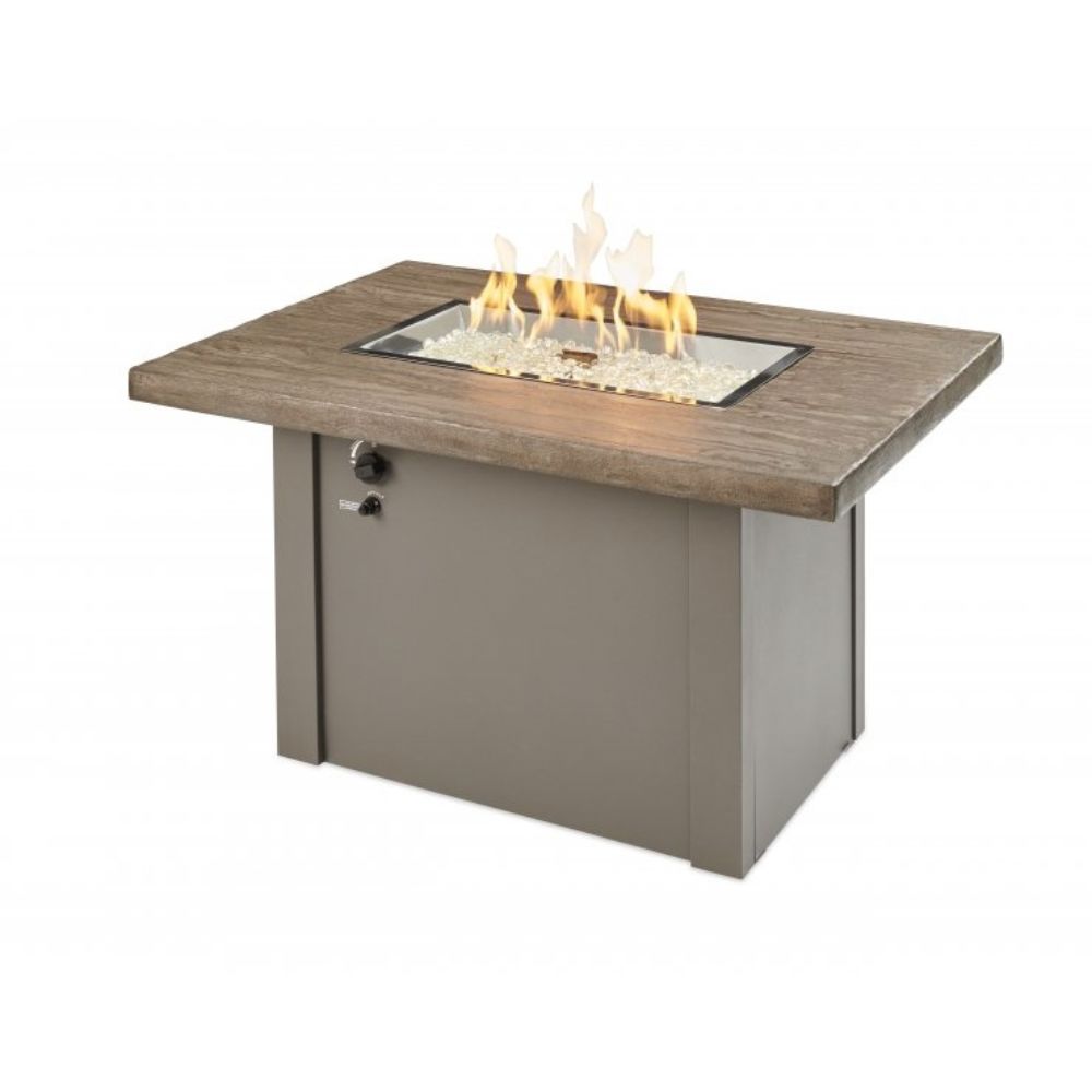 The Outdoor Greatroom Company Driftwood Havenwood Rectangular Gas Fire Pit Table with Grey Base