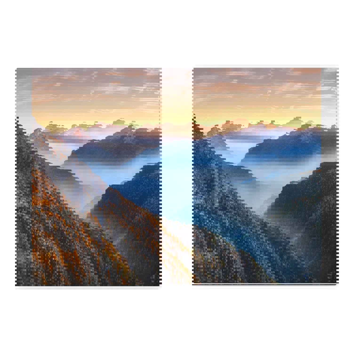 Golden Mountains Misty Nature Wilderness Photography Canvas Wall Art