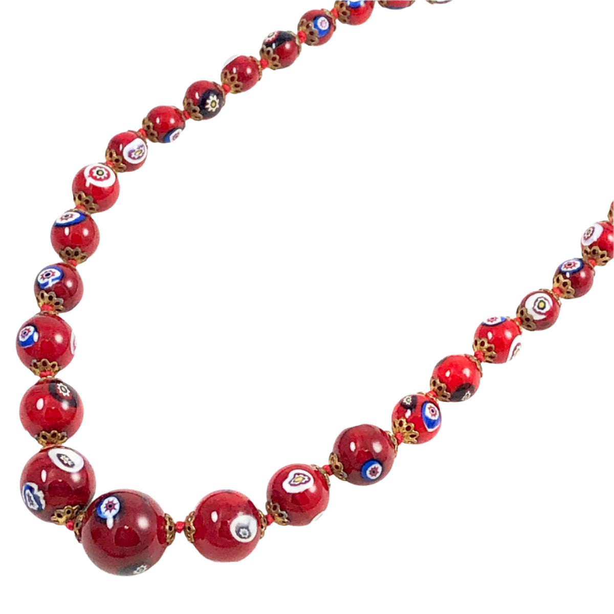 Vintage Italian Red Millefiori Glass Bead Necklace