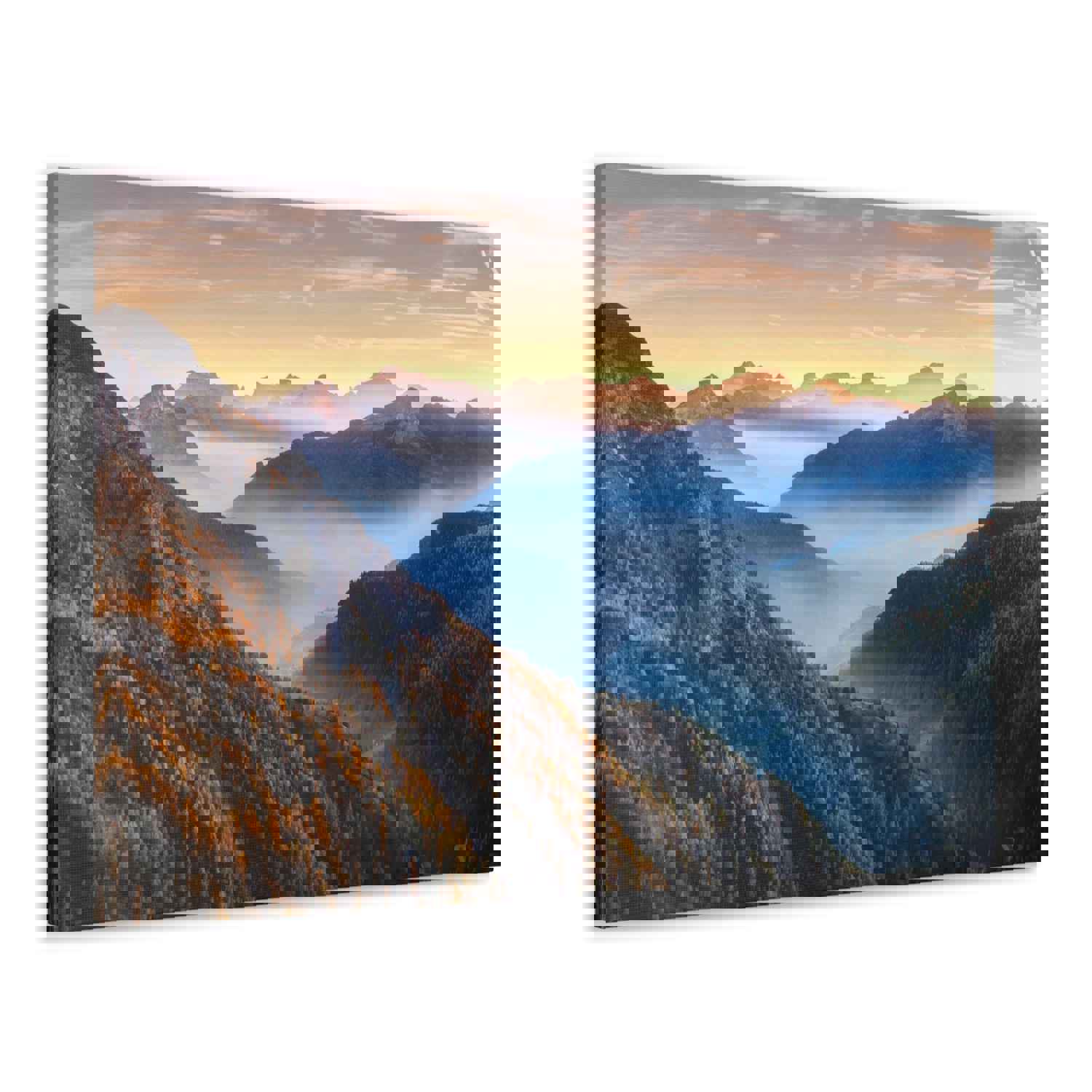 Golden Mountains Misty Nature Wilderness Photography Canvas Wall Art