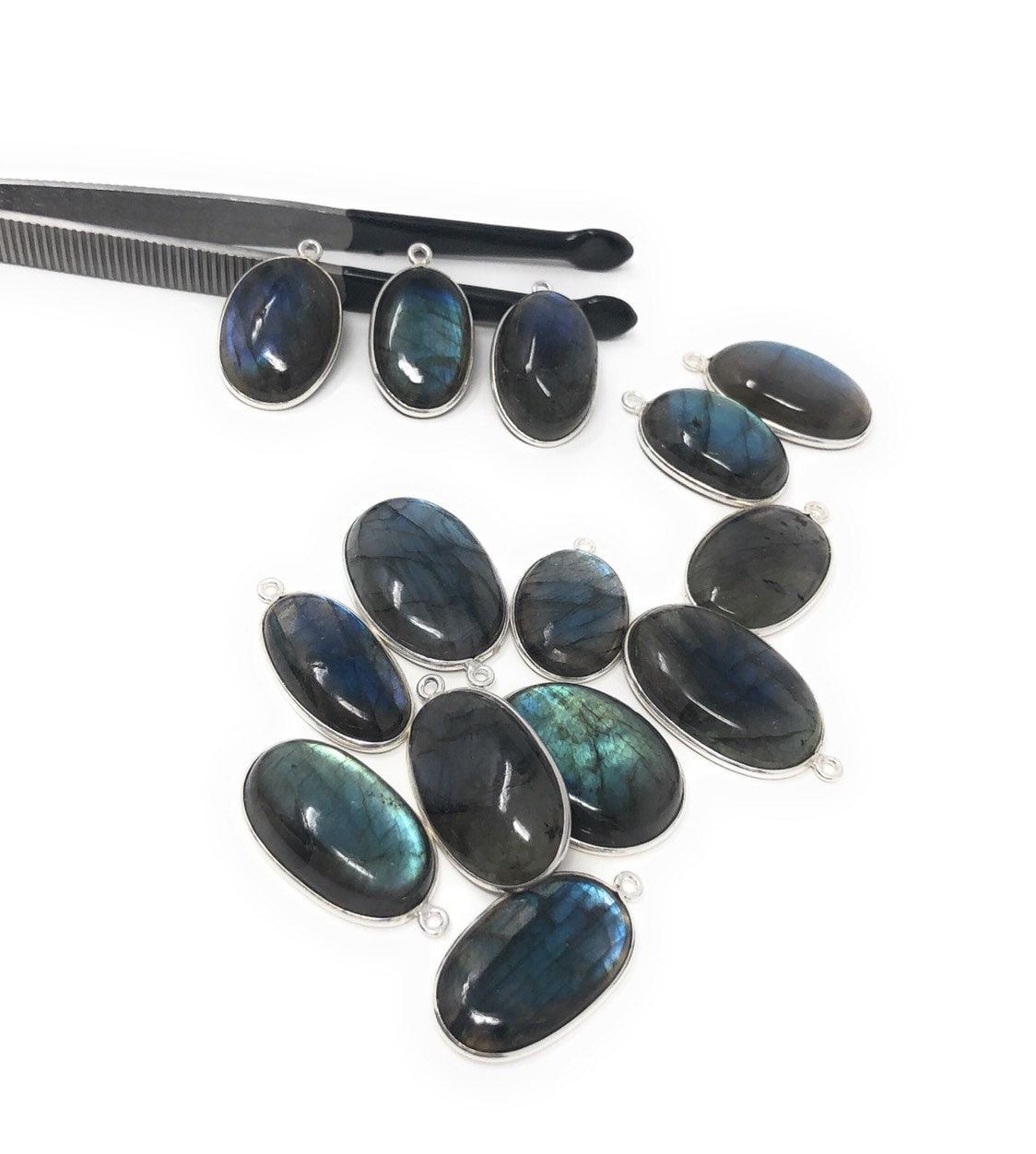 10Pcs/13Pcs Labradorite Gemstone Charms, Sterling Silver Bulk Charms for DIY Jewelry Making
