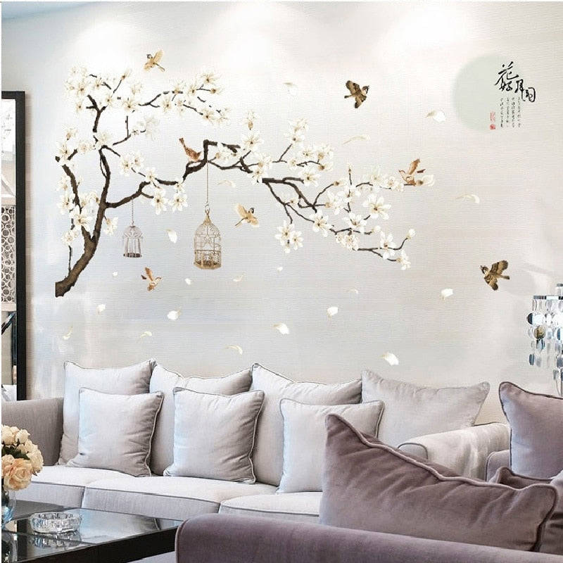 Qfdian Modern Vinyl Wall Stickers for Home Decor - Birds and Flowers Design
