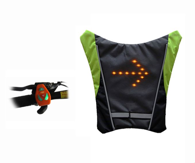 USB Rechargeable Reflective Vest Backpack with LED Turn Signal Light Remote Control for Cycling Safety