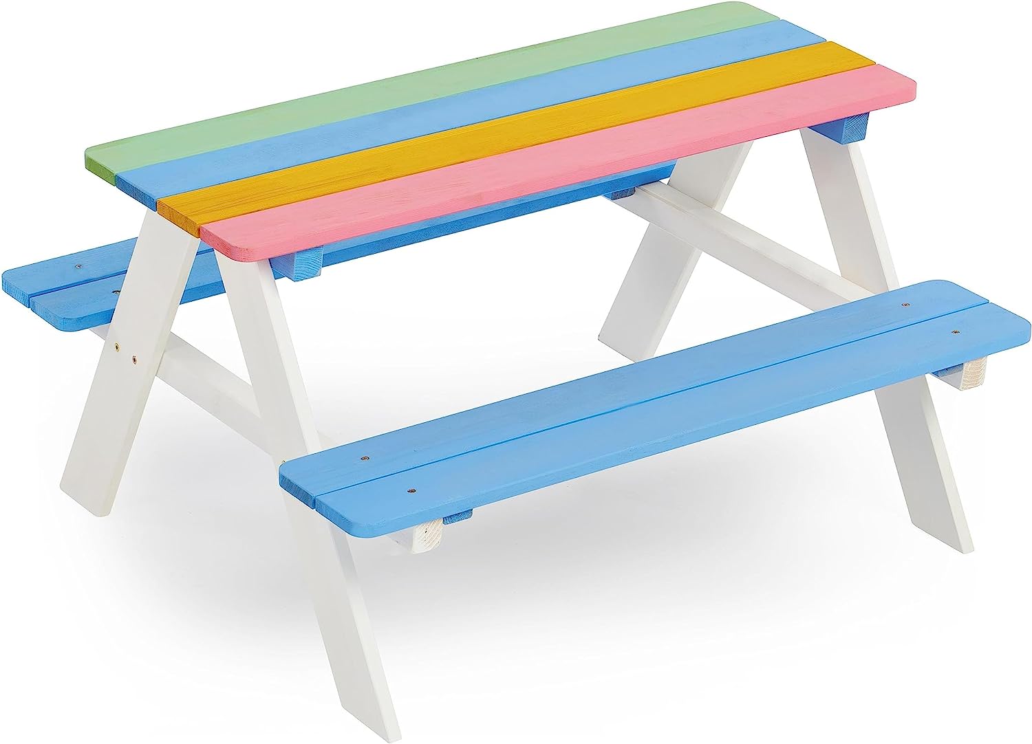 BTExpert Kids Picnic Table Bench for Outdoor, Wooden Table Chair Set for Kids Activity and Sensory Play - Multicolor