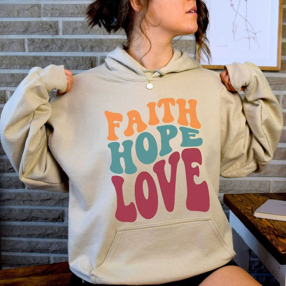 Faith Hope Love Retro Hoodie - Christian Gift Hoodie with Bible Verse
