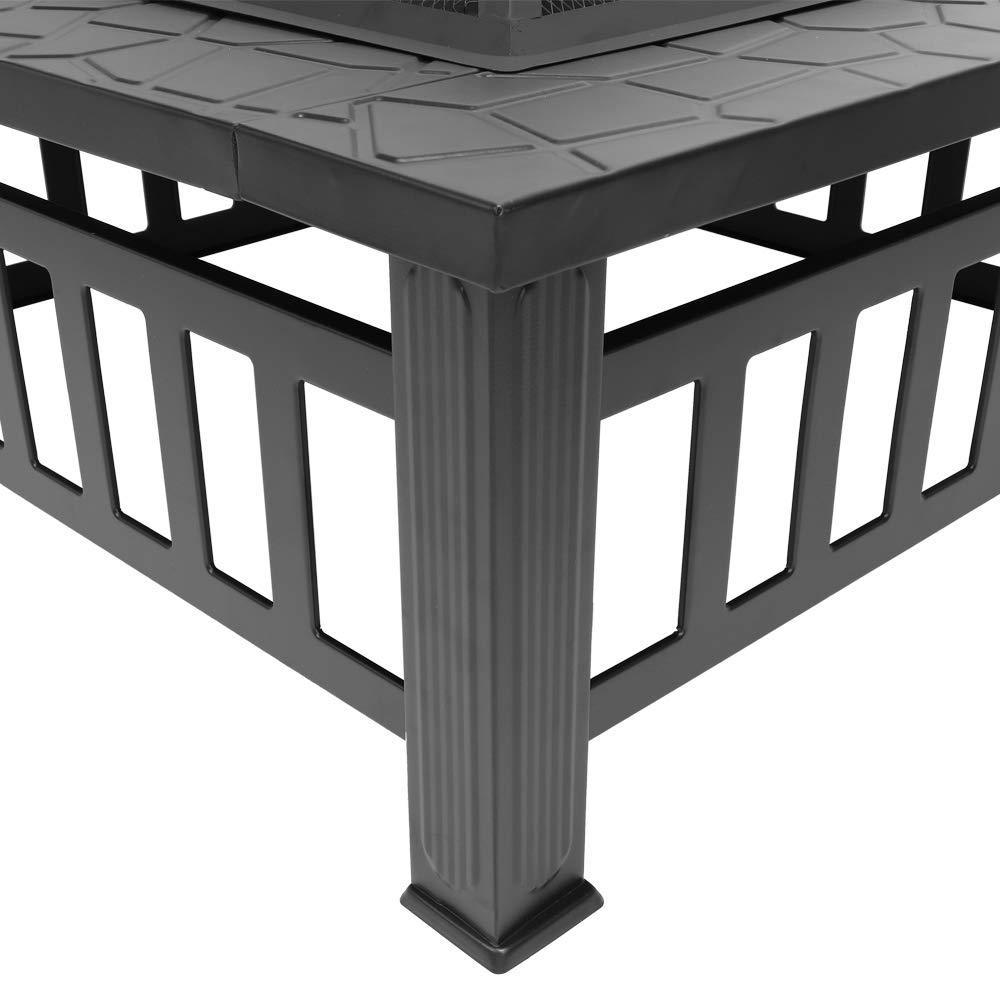 Bonnlo 32” Outdoor Wood Burning Fire Pit Table with Mesh Spark Screen and Poker