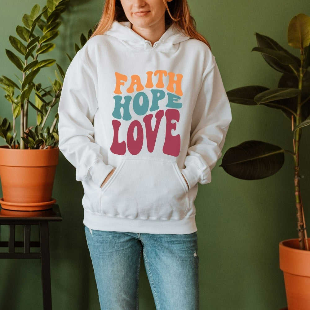 Faith Hope Love Retro Hoodie - Christian Gift Hoodie with Bible Verse