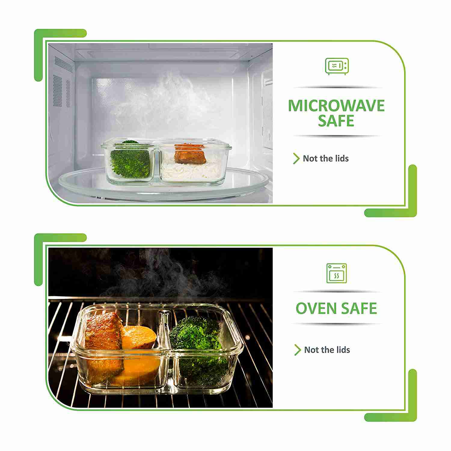 Prep Naturals Glass Meal Prep Containers - 2 Compartment, 5 Pack