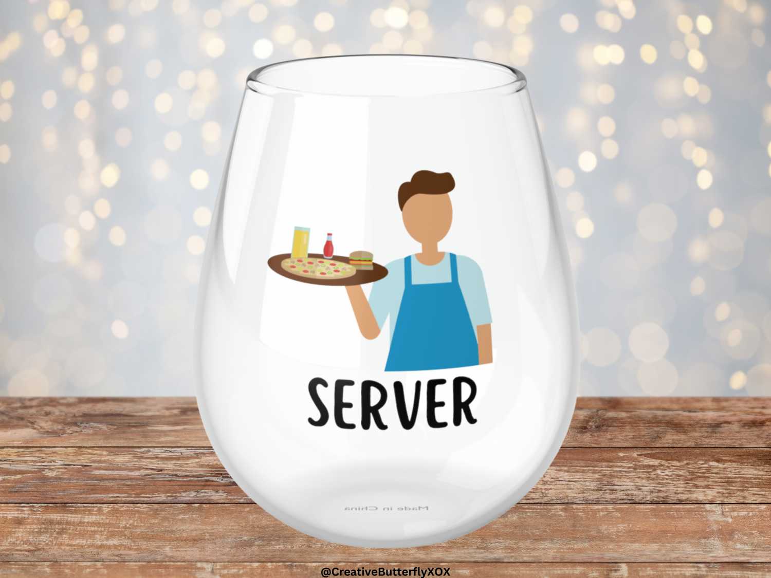Stemless Wine Glass for Servers - Unique Waiter Gift, Thank You Present, Christmas or Birthday Gift