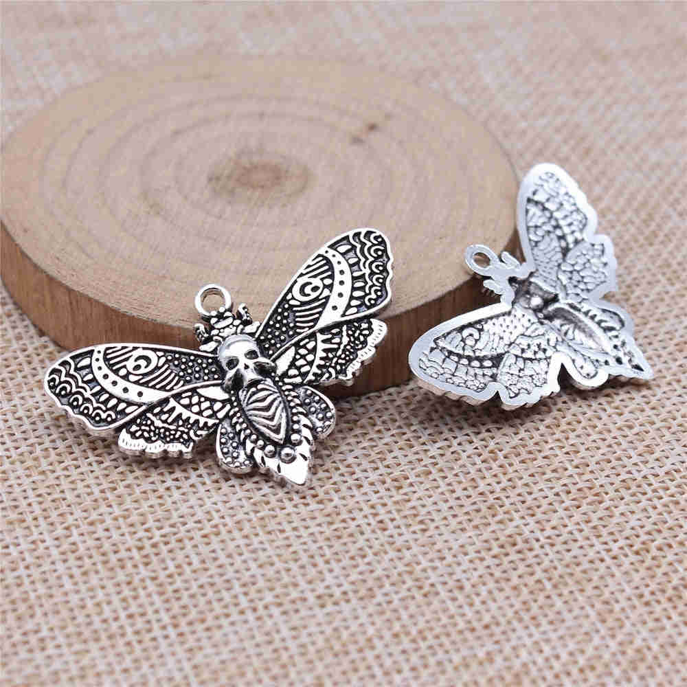5pcs Antique Silver Skull Butterfly Charms for DIY Jewelry Making