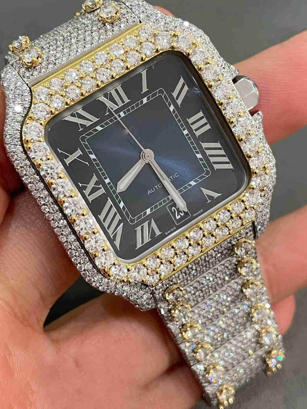 Royal Blue Dial Two Tone Moissanite Studded Hip Hop Watch
