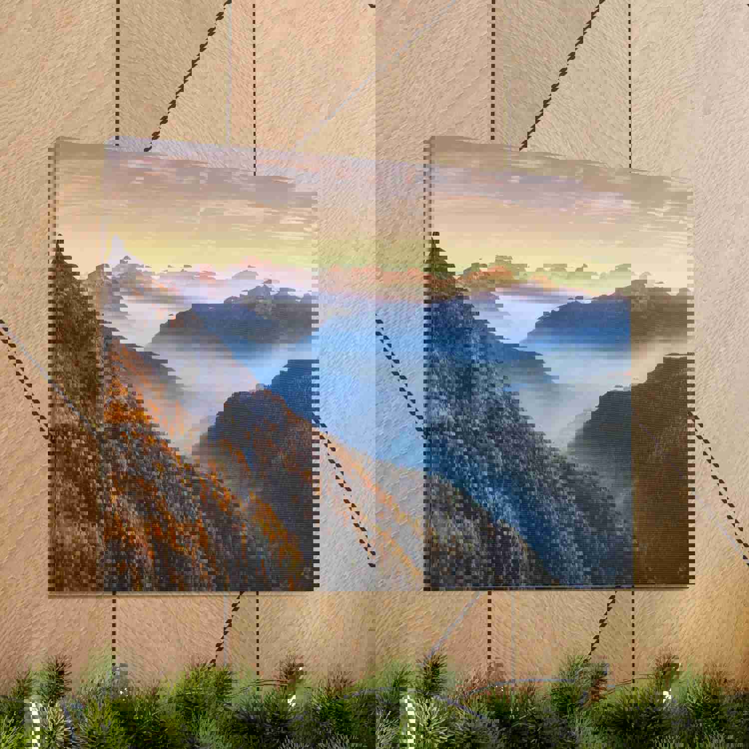 Golden Mountains Misty Nature Wilderness Photography Canvas Wall Art