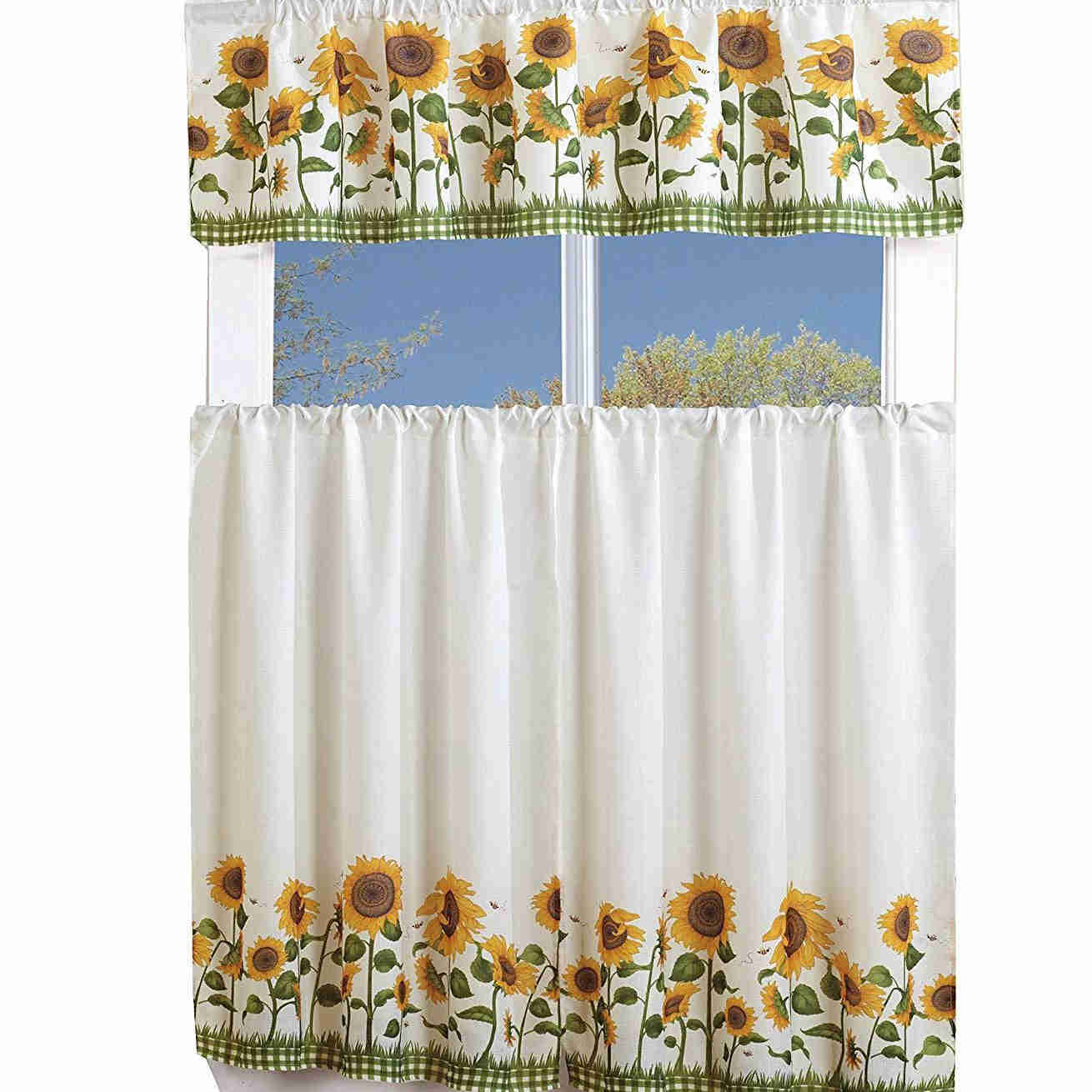 3 Piece Kitchen Cafe Curtain Set with Swag and Tier for Window Decor