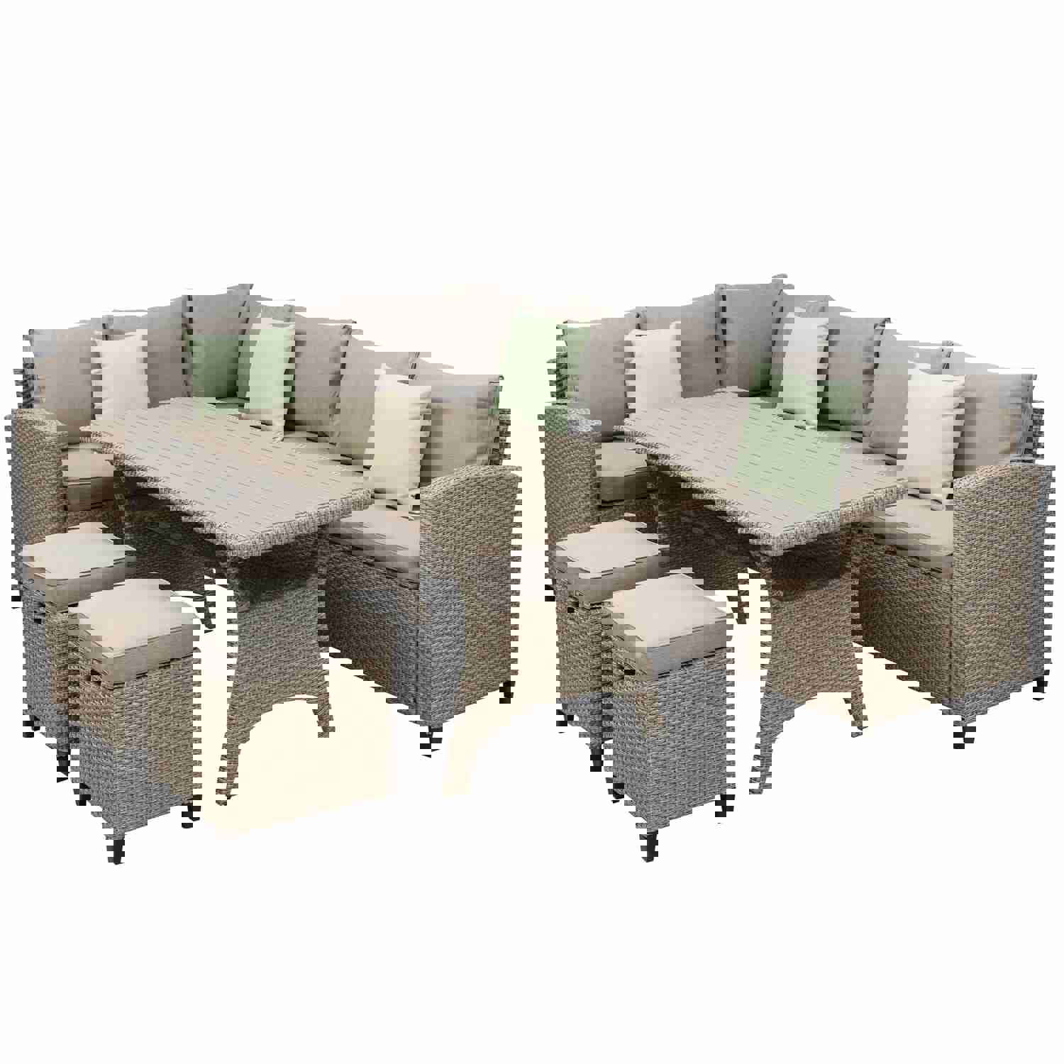 U_STYLE 5-Piece Outdoor Patio Furniture Set with Ottoman and Throw Pillows