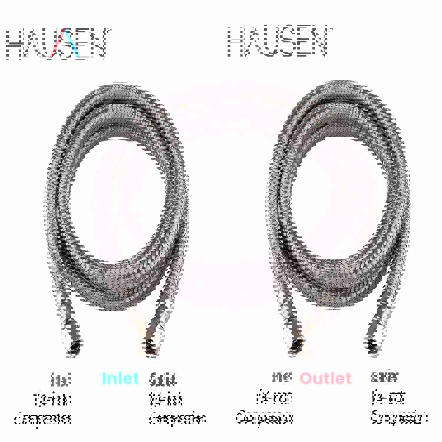 Hausen 1/4-inch Compression x 1/4-inch Compression x 96-inch Stainless Steel Ice Maker Water Supply Connector - Lead Free