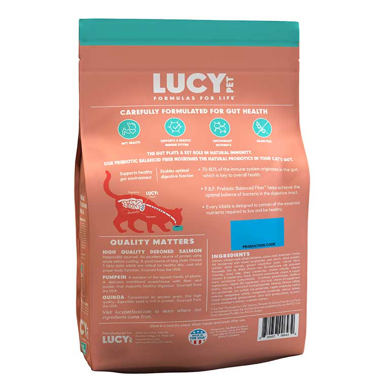 Lucy Pet Salmon, Pumpkin & Quinoa Dry Cat Food - Grain-Free Formula for Digestive Health