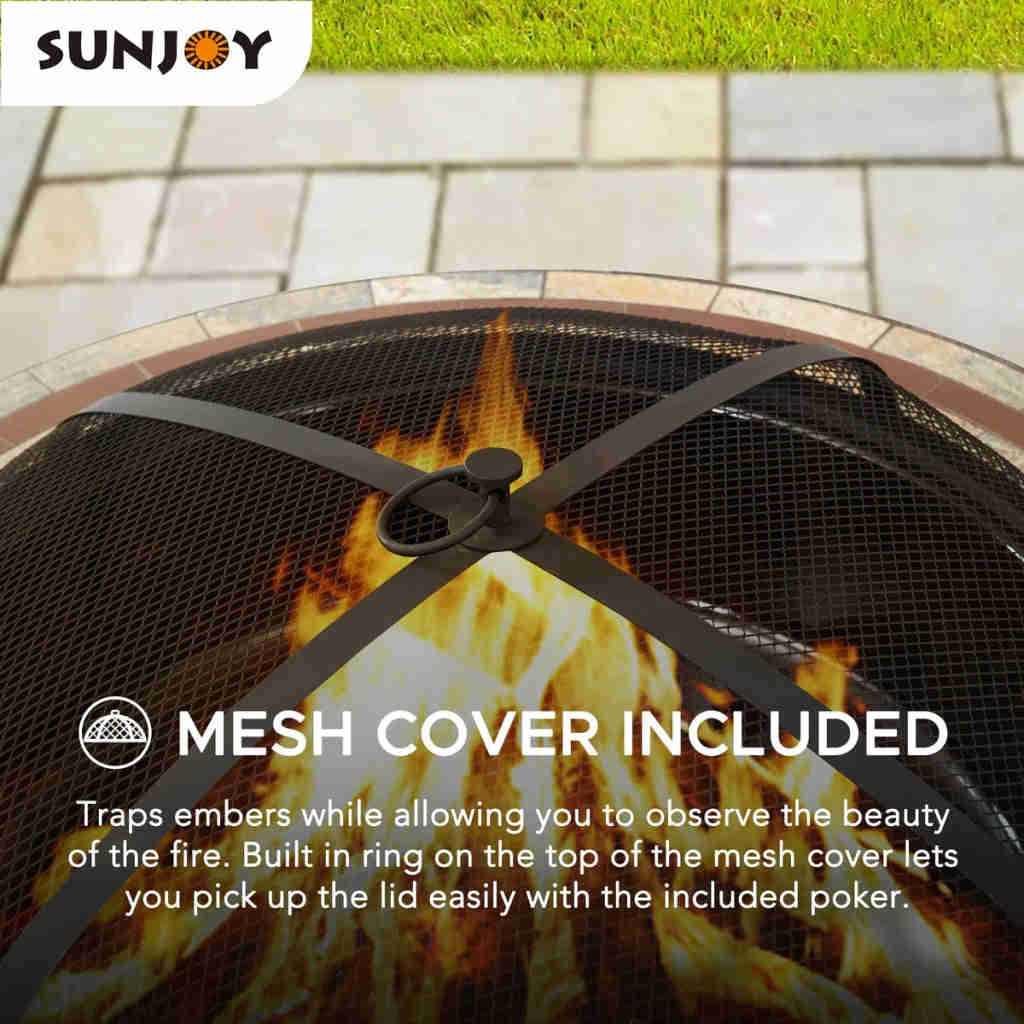 Sunjoy 40 in. Outdoor Fire Pit with Ceramic Tile Table Top and Fire Poker