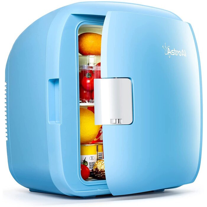 Mini Fridge, 9 Liter/12 Can Compact AC/DC Skincare Fridge Portable Thermoelectric Cooler and Warmer for Skincare, Foods, Bedroom, Blue