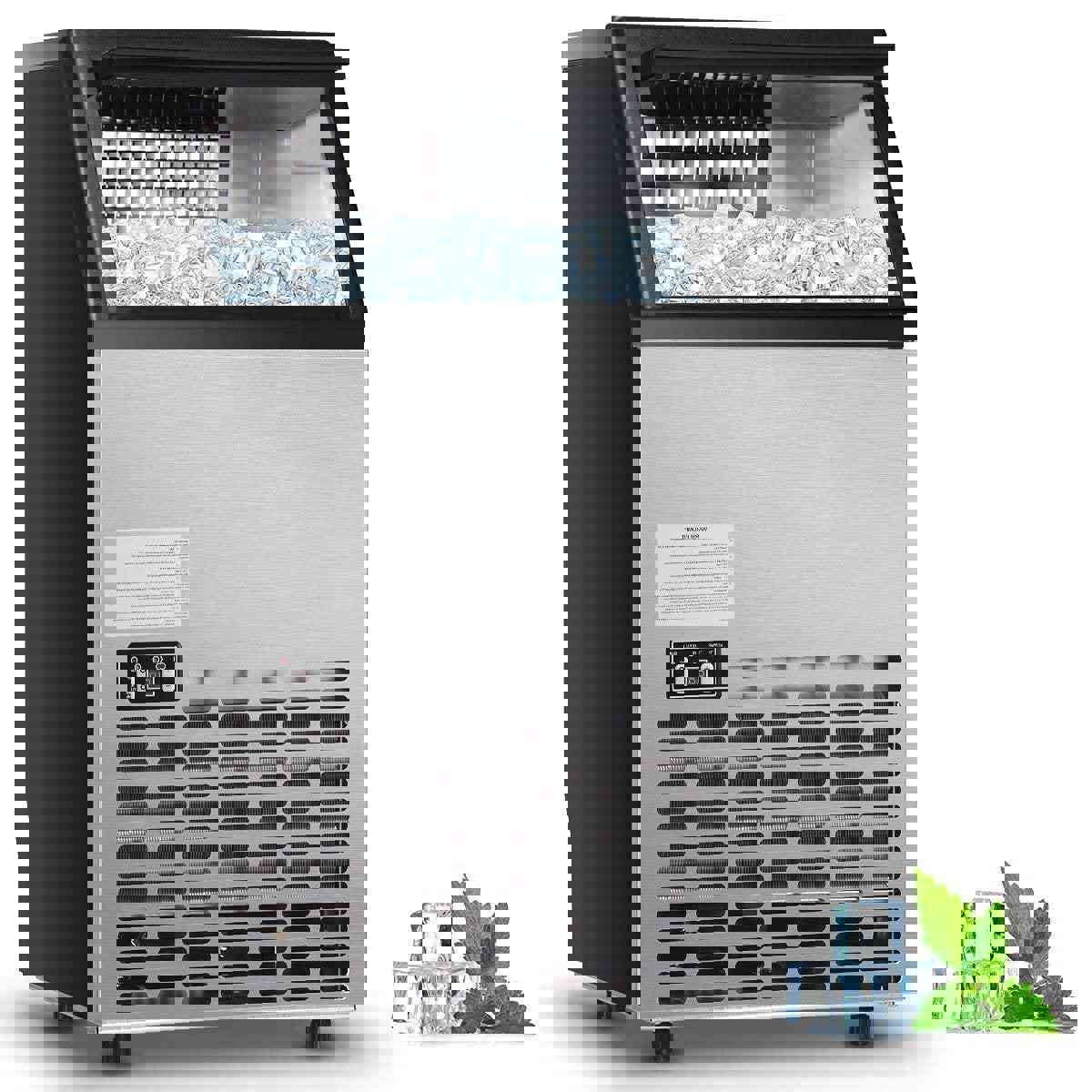 110LBS/24H Commercial Ice Maker with 33LBS Storage Capacity, Free-Standing Ice Machine