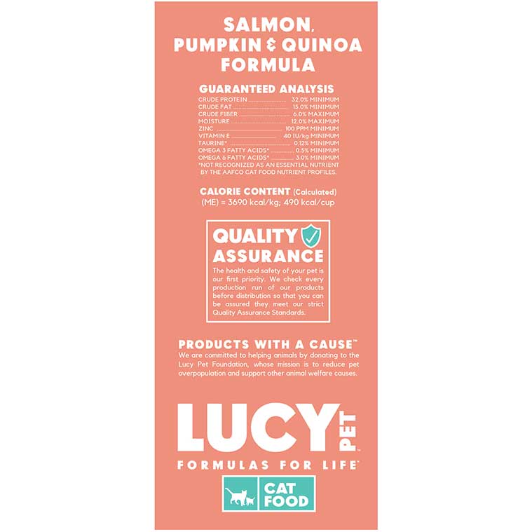Lucy Pet Salmon, Pumpkin & Quinoa Dry Cat Food - Grain-Free Formula for Digestive Health