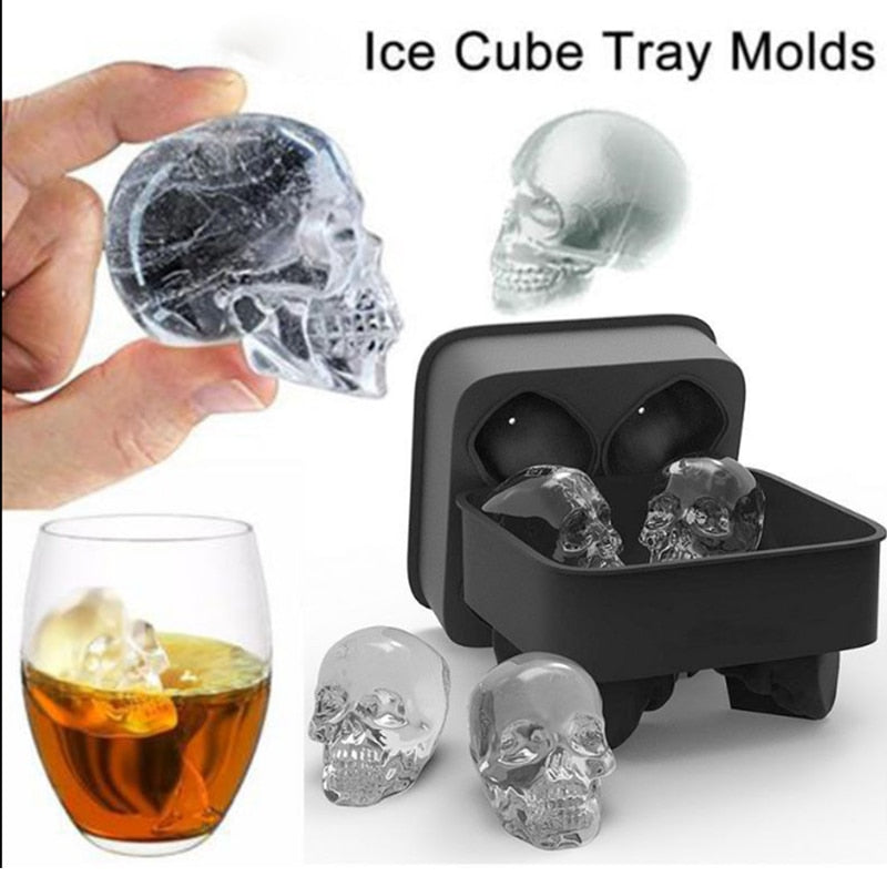 Four Skulls Small Fish Mould Ice Tray - Sky Blue & Black Silicone Whiskey Ice Cube Maker
