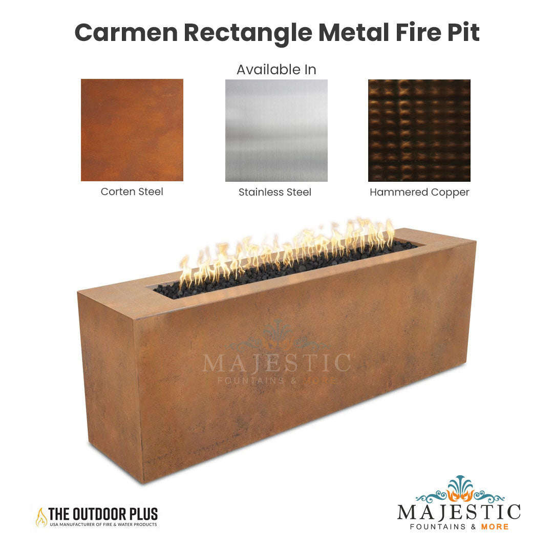 The Outdoor Plus Carmen Rectangle Metal Fire Pit with Free Cover