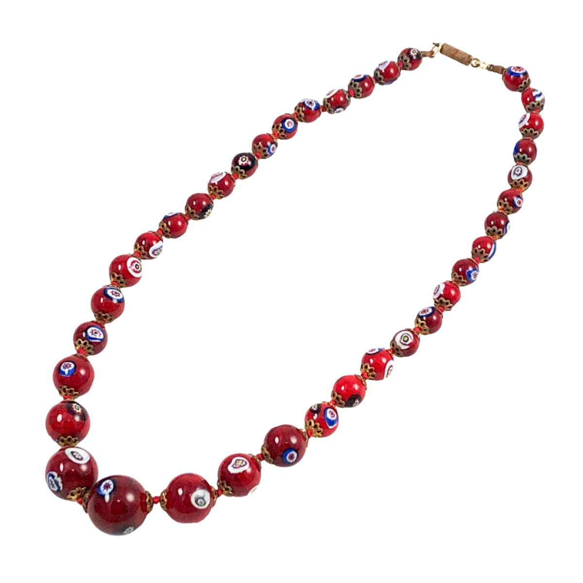 Vintage Italian Red Millefiori Glass Bead Necklace