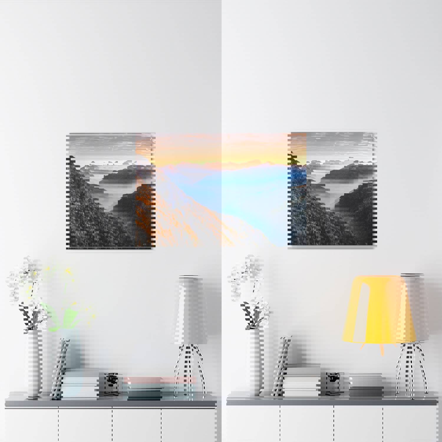 Golden Mountains Misty Nature Wilderness Photography Canvas Wall Art