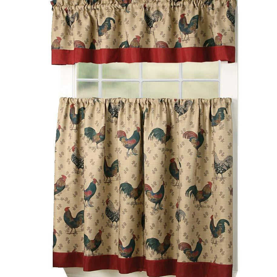 3 Piece Kitchen Cafe Curtain Set with Swag and Tier for Window Decor