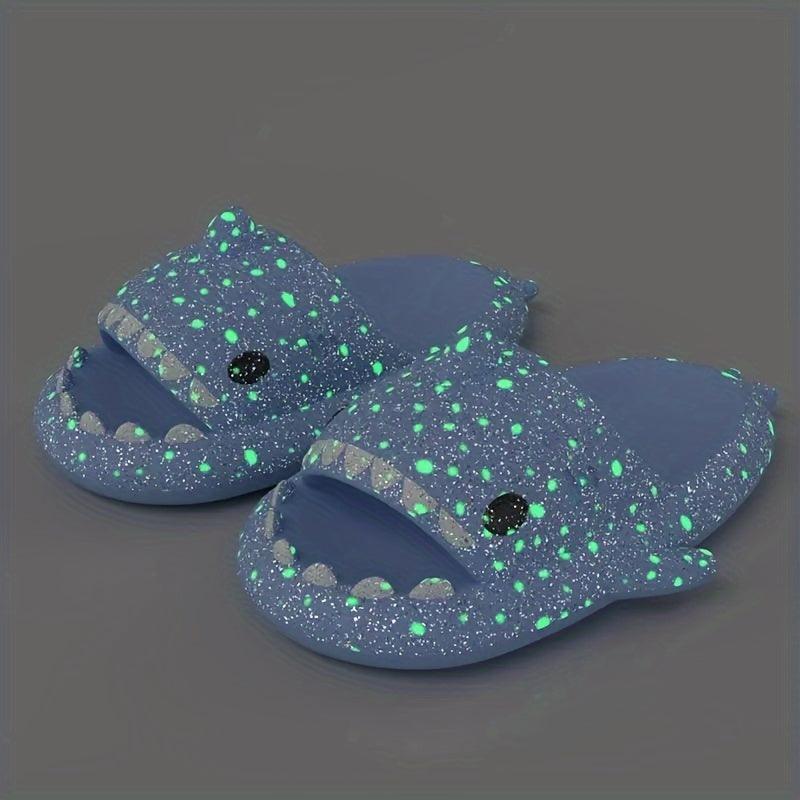 Men's Cartoon Shark Glow In The Dark Slippers - Non-Slip Soft Sole Slides for Indoor & Outdoor